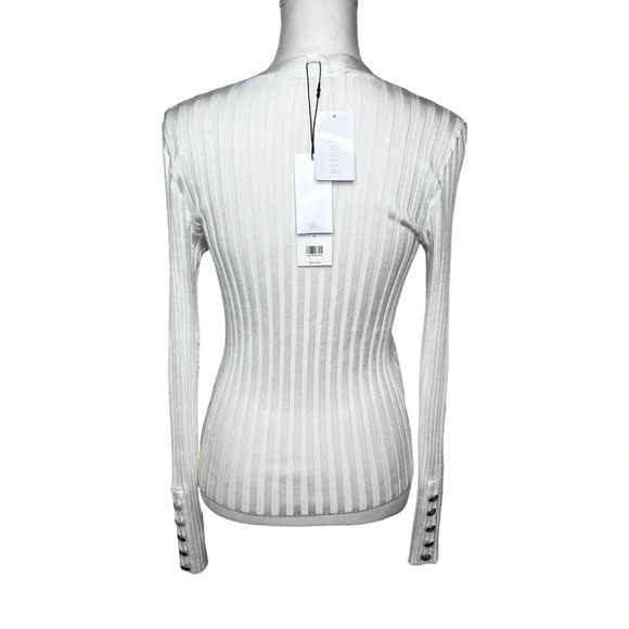 Veronica Beard NWT West Ribbed V Neck Pullover in Off-White Size Medium - Picture 5 of 13